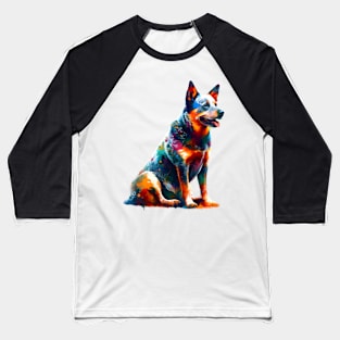 Colorful Australian Cattle Dog in Expressive Splash Art Baseball T-Shirt